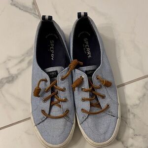 Sperry Women's Light Blue Sneakers with Brown Laces